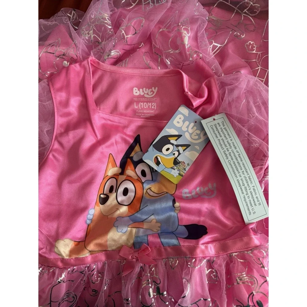 NEW Bluey & Bingo Girls Bluey Fantasy Nightgown Square Neckline -Pink Size L NWT